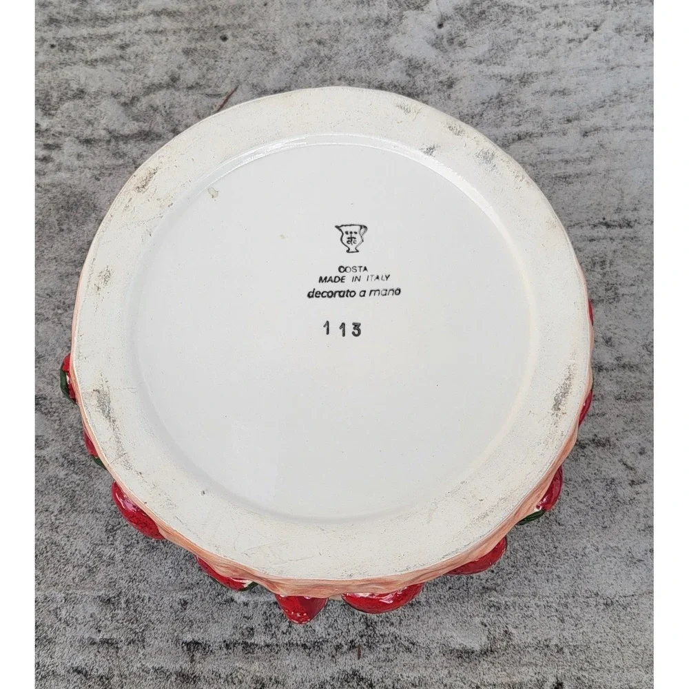 Vintage Costa Italy Ceramic Strawberry Jar with Lid Hand Painted Cottage Farm